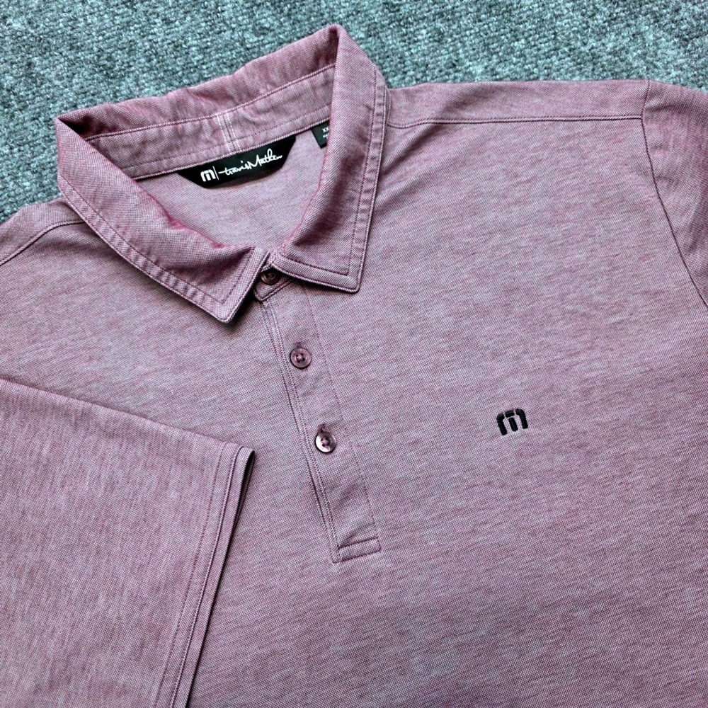TravisMathew Men's XXL Mauve Pink Heathered Short Sleeve Golf Polo Shirt